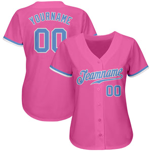 Custom Pink Light Blue-White Authentic Baseball Jersey