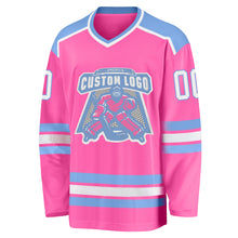 Laden Sie das Bild in den Galerie-Viewer, Custom Pink White-Light Blue Hockey Jersey
