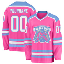 Laden Sie das Bild in den Galerie-Viewer, Custom Pink White-Light Blue Hockey Jersey
