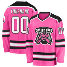 Laden Sie das Bild in den Galerie-Viewer, Custom Pink White-Black Hockey Jersey
