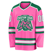 Load image into Gallery viewer, Custom Pink White-Kelly Green Hockey Jersey
