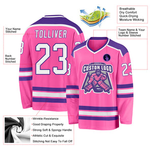 Custom Pink White-Purple Hockey Jersey