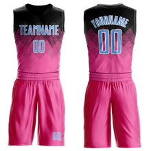Laden Sie das Bild in den Galerie-Viewer, Custom Pink Light Blue Black-White Round Neck Sublimation Basketball Suit Jersey
