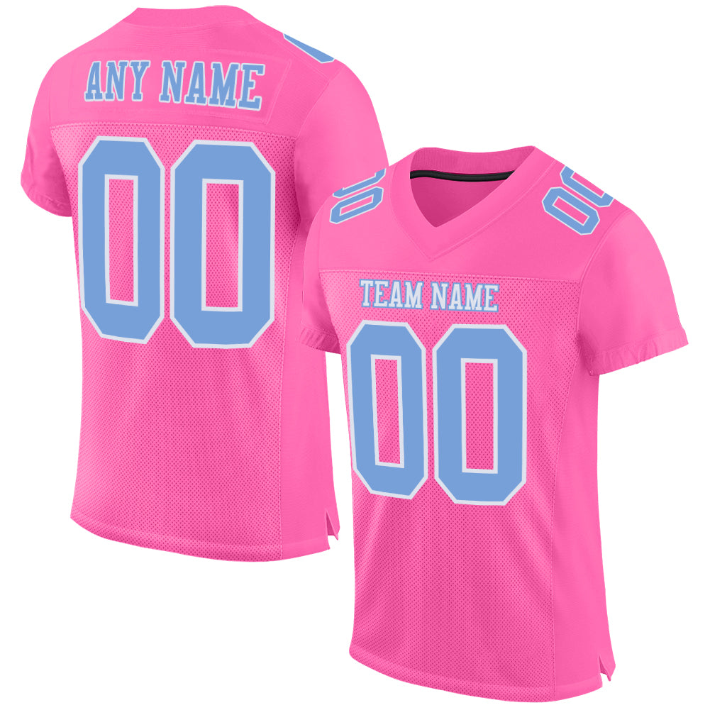 Cheap Custom Pink Light Blue-White Mesh Authentic Football Jersey