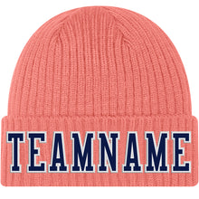 Load image into Gallery viewer, Custom Pink Navy-White Stitched Cuffed Knit Hat
