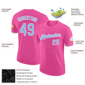 Custom Pink Light Blue-White Performance T-Shirt