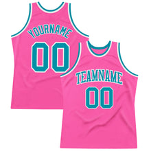 Laden Sie das Bild in den Galerie-Viewer, Custom Pink Teal-White Authentic Throwback Basketball Jersey
