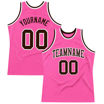 Custom Pink Brown-White Authentic Throwback Basketball Jersey