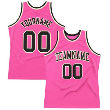 Custom Pink Black-Cream Authentic Throwback Basketball Jersey