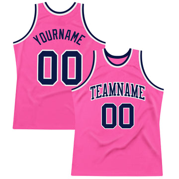 Custom Pink Navy-White Authentic Throwback Basketball Jersey