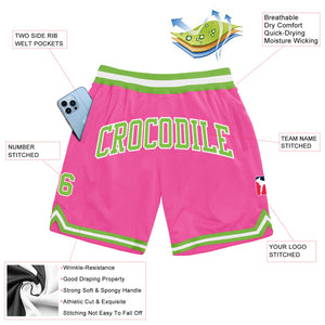 Custom Pink Neon Green-White Authentic Throwback Basketball Shorts