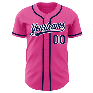 Custom Pink Navy-White Authentic Baseball Jersey