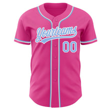 Laden Sie das Bild in den Galerie-Viewer, Custom Pink Light Blue-White Authentic Baseball Jersey
