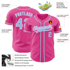 Custom Pink Light Blue-White Authentic Baseball Jersey