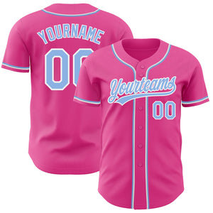 Custom Pink Light Blue-White Authentic Baseball Jersey