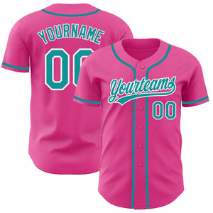 Custom Pink Teal-White Authentic Baseball Jersey
