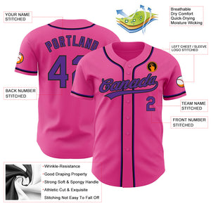 Custom Pink Purple-Black Authentic Baseball Jersey