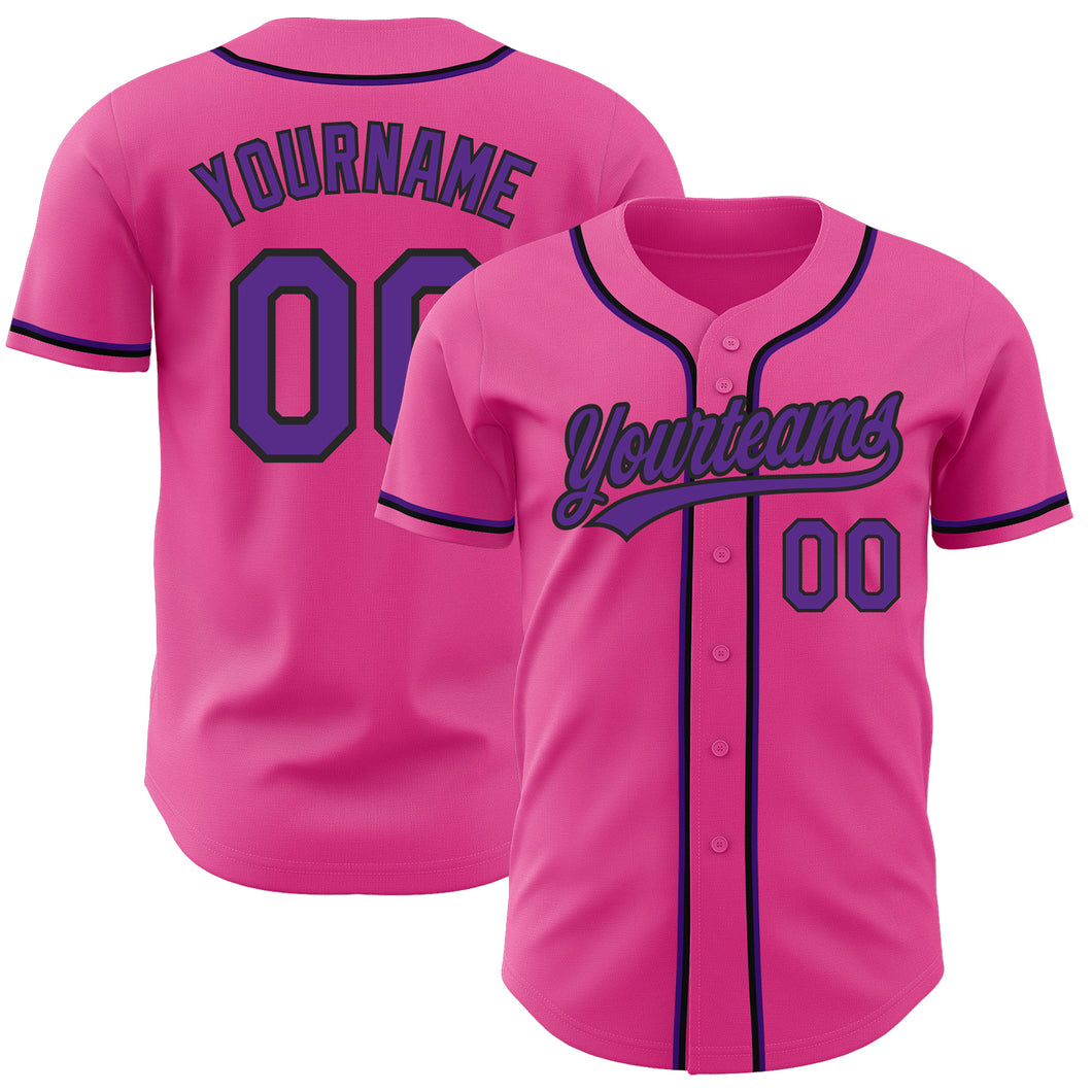 Custom Pink Purple-Black Authentic Baseball Jersey