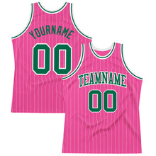 Laden Sie das Bild in den Galerie-Viewer, Custom Pink White Pinstripe Kelly Green-White Authentic Basketball Jersey
