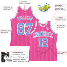Laden Sie das Bild in den Galerie-Viewer, Custom Pink White Pinstripe Light Blue-White Authentic Basketball Jersey
