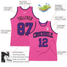 Load image into Gallery viewer, Custom Pink White Pinstripe Purple-Black Authentic Basketball Jersey
