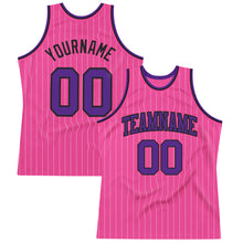 Load image into Gallery viewer, Custom Pink White Pinstripe Purple-Black Authentic Basketball Jersey
