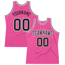 Laden Sie das Bild in den Galerie-Viewer, Custom Pink White Pinstripe Black-White Authentic Basketball Jersey

