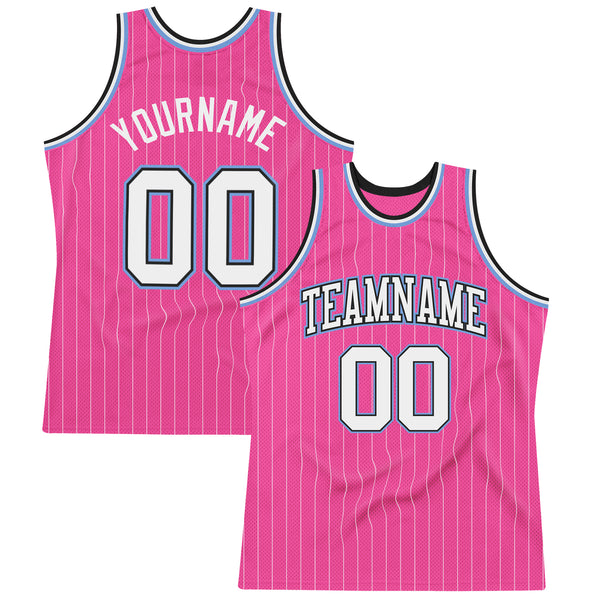 Cheap Custom Pink White Pinstripe White Black-Light Blue Authentic  Basketball Jersey Free Shipping – CustomJerseysPro