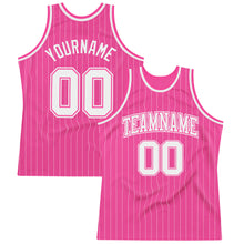 Laden Sie das Bild in den Galerie-Viewer, Custom Pink White Pinstripe White-Pink Authentic Basketball Jersey
