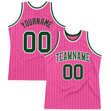 Laden Sie das Bild in den Galerie-Viewer, Custom Pink White Pinstripe Green-White Authentic Basketball Jersey

