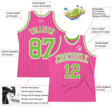 Load image into Gallery viewer, Custom Pink White Pinstripe Neon Green-White Authentic Basketball Jersey
