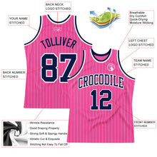 Load image into Gallery viewer, Custom Pink White Pinstripe Navy-White Authentic Basketball Jersey
