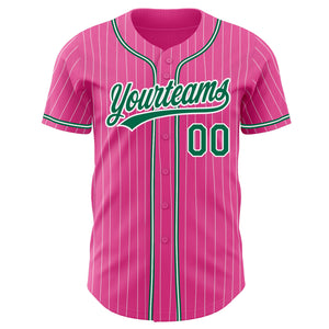 Custom Pink White Pinstripe Kelly Green Authentic Baseball Jersey