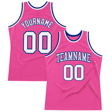 Laden Sie das Bild in den Galerie-Viewer, Custom Pink White-Royal Authentic Throwback Basketball Jersey
