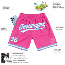 Laden Sie das Bild in den Galerie-Viewer, Custom Pink White-Light Blue Authentic Throwback Basketball Shorts
