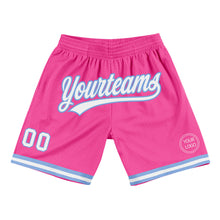 Laden Sie das Bild in den Galerie-Viewer, Custom Pink White-Light Blue Authentic Throwback Basketball Shorts
