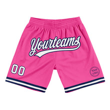 Laden Sie das Bild in den Galerie-Viewer, Custom Pink White-Navy Authentic Throwback Basketball Shorts
