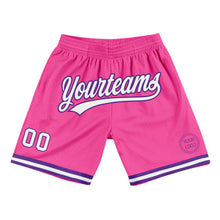 Load image into Gallery viewer, Custom Pink White-Purple Authentic Throwback Basketball Shorts
