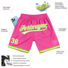 Laden Sie das Bild in den Galerie-Viewer, Custom Pink White-Neon Green Authentic Throwback Basketball Shorts
