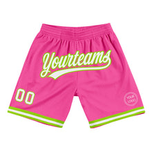 Load image into Gallery viewer, Custom Pink White-Neon Green Authentic Throwback Basketball Shorts
