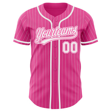 Custom Pink White Pinstripe White Authentic Baseball Jersey