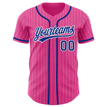 Load image into Gallery viewer, Custom Pink White Pinstripe Royal Authentic Baseball Jersey
