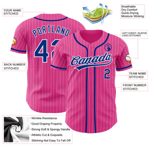 Custom Pink White Pinstripe Royal Authentic Baseball Jersey