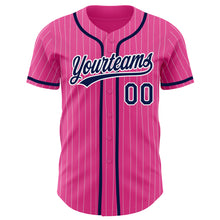 Laden Sie das Bild in den Galerie-Viewer, Custom Pink White Pinstripe Navy Authentic Baseball Jersey
