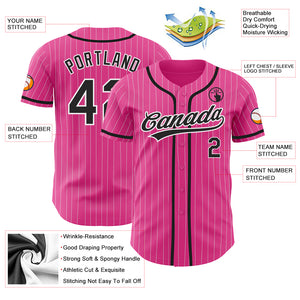 Custom Pink White Pinstripe Black Authentic Baseball Jersey