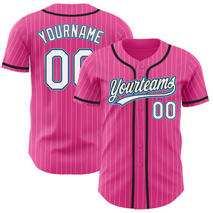 Custom Pink White Pinstripe Sky Blue Authentic Baseball Jersey