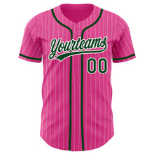 Laden Sie das Bild in den Galerie-Viewer, Custom Pink White Pinstripe Green Authentic Baseball Jersey
