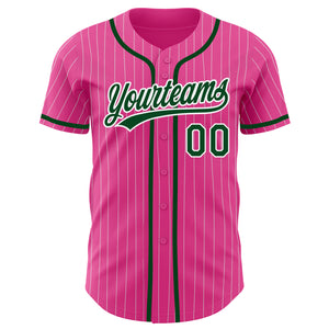 Custom Pink White Pinstripe Green Authentic Baseball Jersey