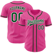 Laden Sie das Bild in den Galerie-Viewer, Custom Pink White Pinstripe Green Authentic Baseball Jersey
