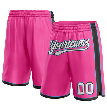 Custom Pink White Black-Light Blue Authentic Basketball Shorts
